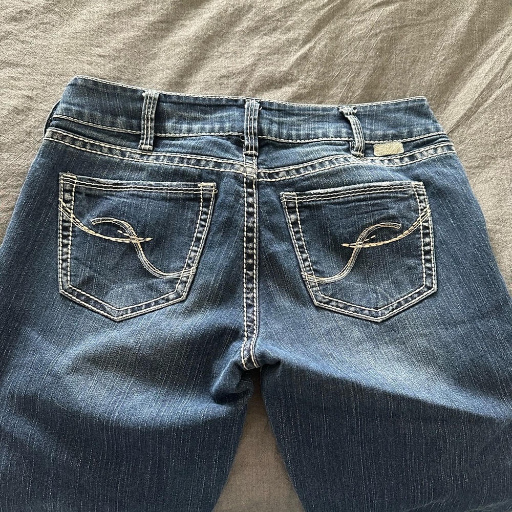 Silver bootcut jeans, low-rise